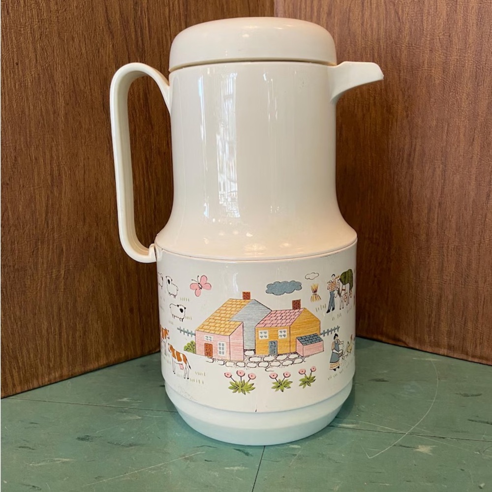 Cream Vintage-Style Ceramic Pitcher with Cottage Farmhouse Design